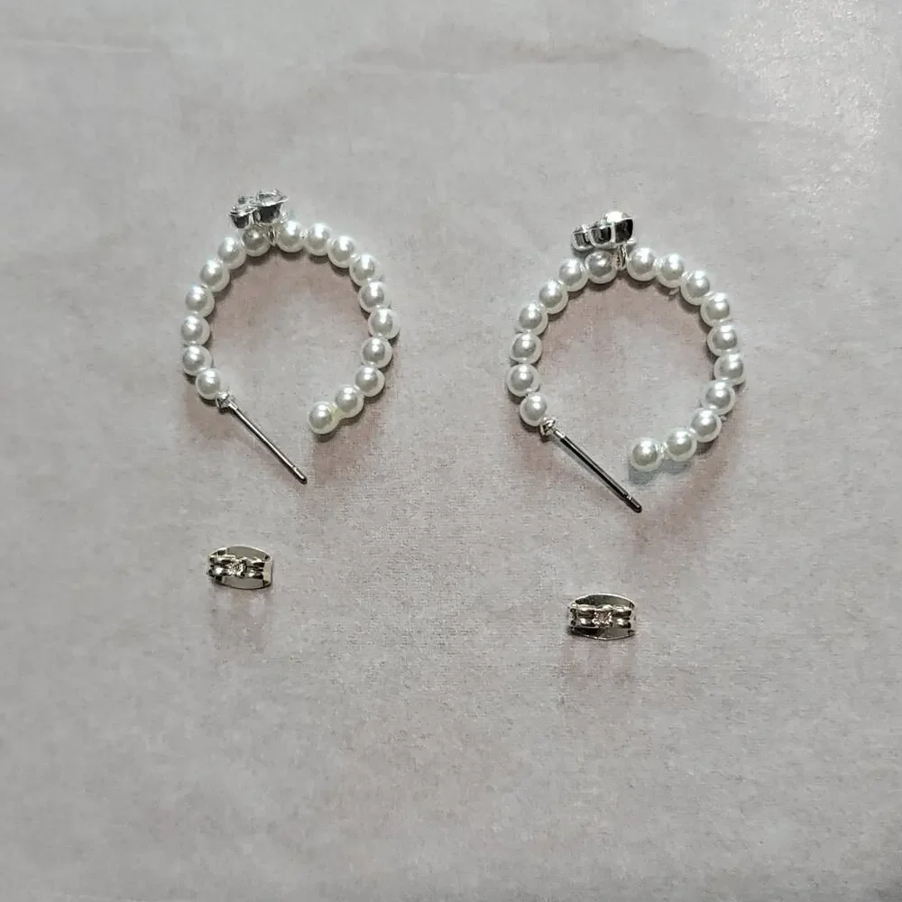 Disney Silver-Tone Mickey Mouse Rhinestone Faux Pearl Hoop Earrings